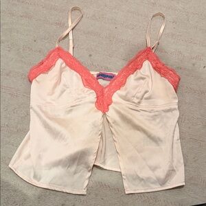 Edikted Pale Pink Satin Camisole with Coral Lace Trim